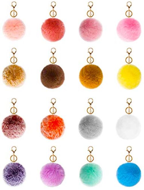 16pcs Pom Pom Keychain Fur Ball Keychain Pom Poms with Elastic Loop for Hats Shoes Gloves