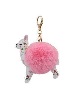 REAL SIC Alpaca/Llama Pom Pom Keychain - Faux Fur Fluffy Fuzzy Charm For Women & Girls