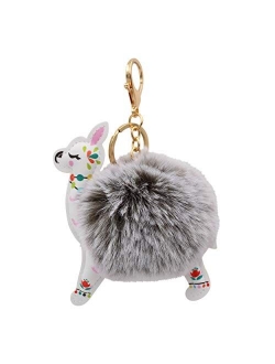 REAL SIC Alpaca/Llama Pom Pom Keychain - Faux Fur Fluffy Fuzzy Charm For Women & Girls