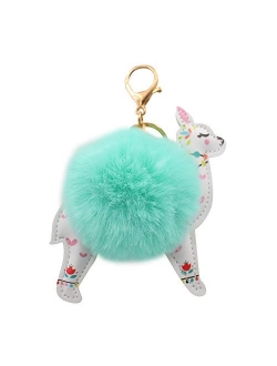 REAL SIC Alpaca/Llama Pom Pom Keychain - Faux Fur Fluffy Fuzzy Charm For Women & Girls