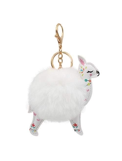 REAL SIC Alpaca/Llama Pom Pom Keychain - Faux Fur Fluffy Fuzzy Charm For Women & Girls