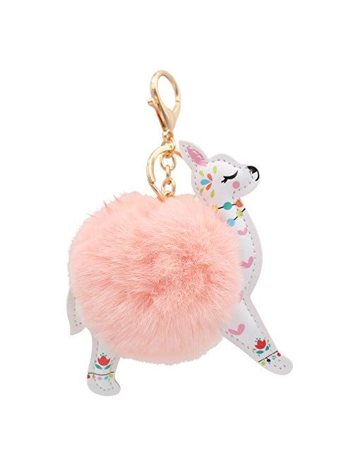 REAL SIC Alpaca/Llama Pom Pom Keychain - Faux Fur Fluffy Fuzzy Charm For Women & Girls