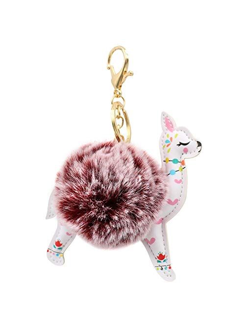 REAL SIC Alpaca/Llama Pom Pom Keychain - Faux Fur Fluffy Fuzzy Charm For Women & Girls