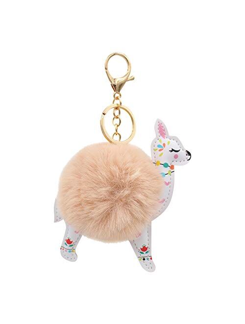 REAL SIC Alpaca/Llama Pom Pom Keychain - Faux Fur Fluffy Fuzzy Charm For Women & Girls