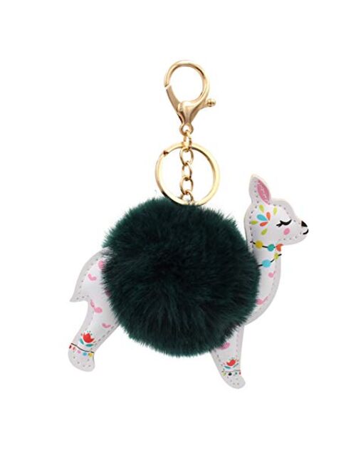 REAL SIC Alpaca/Llama Pom Pom Keychain - Faux Fur Fluffy Fuzzy Charm For Women & Girls