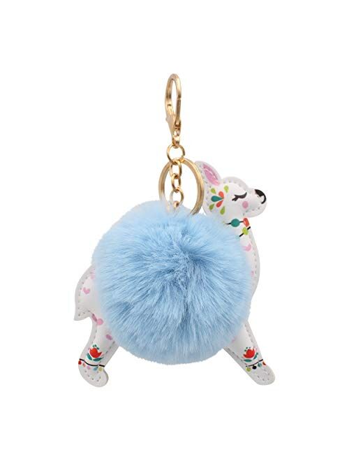 REAL SIC Alpaca/Llama Pom Pom Keychain - Faux Fur Fluffy Fuzzy Charm For Women & Girls