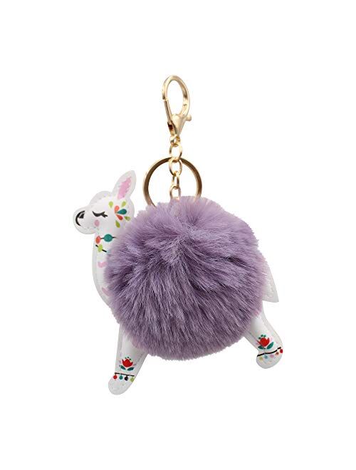 REAL SIC Alpaca/Llama Pom Pom Keychain - Faux Fur Fluffy Fuzzy Charm For Women & Girls