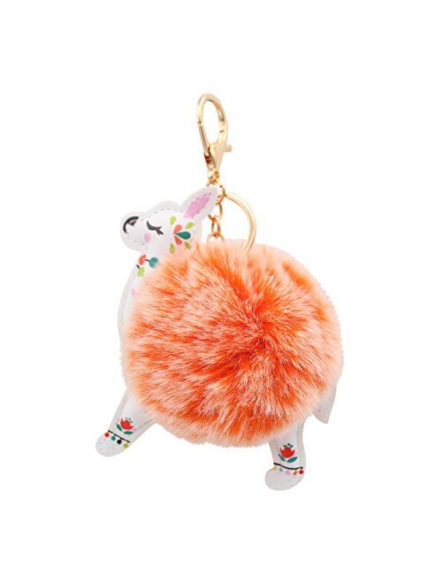 REAL SIC Alpaca/Llama Pom Pom Keychain - Faux Fur Fluffy Fuzzy Charm For Women & Girls