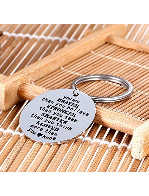 Inspirational Encouragement Keychain Graduation Anniversary Birthday Gifts Family Gifts for Son Daughter You are Braver Than You Believe Stronger Keyring Christmas Gift f