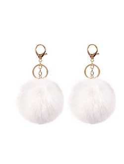 2PCS Faux Rabbit Fur Ball Pom Pom Keychain for Car Key Ring Phone Handbag Charm Tote Pendant