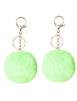 2PCS Faux Rabbit Fur Ball Pom Pom Keychain for Car Key Ring Phone Handbag Charm Tote Pendant