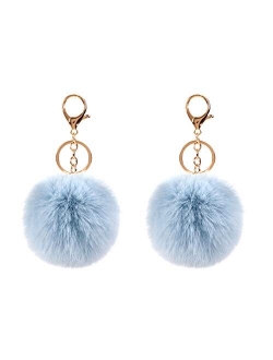 2PCS Faux Rabbit Fur Ball Pom Pom Keychain for Car Key Ring Phone Handbag Charm Tote Pendant