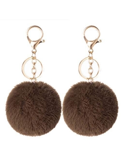 2PCS Faux Rabbit Fur Ball Pom Pom Keychain for Car Key Ring Phone Handbag Charm Tote Pendant