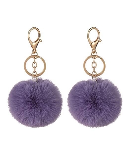 2PCS Faux Rabbit Fur Ball Pom Pom Keychain for Car Key Ring Phone Handbag Charm Tote Pendant