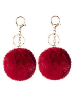 2PCS Faux Rabbit Fur Ball Pom Pom Keychain for Car Key Ring Phone Handbag Charm Tote Pendant