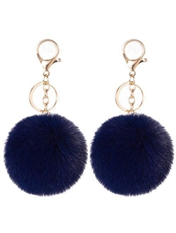 2PCS Faux Rabbit Fur Ball Pom Pom Keychain for Car Key Ring Phone Handbag Charm Tote Pendant