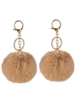 2PCS Faux Rabbit Fur Ball Pom Pom Keychain for Car Key Ring Phone Handbag Charm Tote Pendant