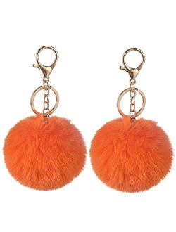 2PCS Faux Rabbit Fur Ball Pom Pom Keychain for Car Key Ring Phone Handbag Charm Tote Pendant
