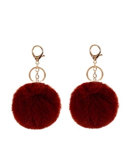 2PCS Faux Rabbit Fur Ball Pom Pom Keychain for Car Key Ring Phone Handbag Charm Tote Pendant