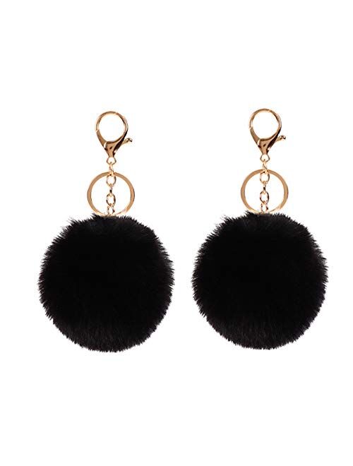 2PCS Faux Rabbit Fur Ball Pom Pom Keychain for Car Key Ring Phone Handbag Charm Tote Pendant