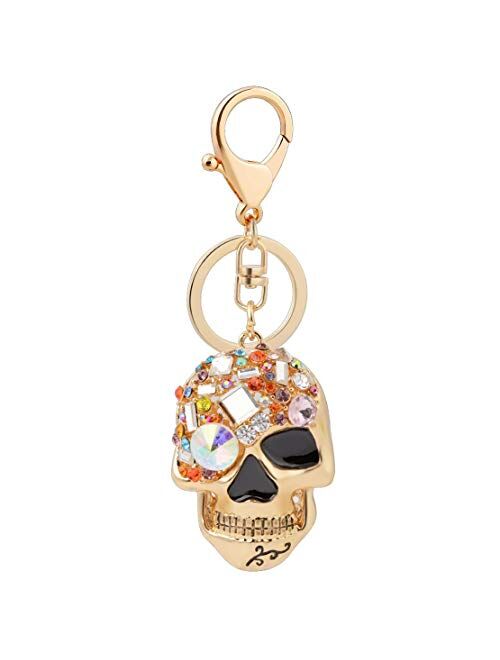 Skull Key Keychains 3D Creative Novelty Blings Crystal Skull Elephant Keychain for Women Girl Charm Purse Handbag Gift