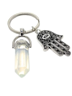 Bravo Team - Lucky Eye Magic Keychain Hamsa Charm with a Crystal Stone for Representing Spiritual Receptiveness, Power, Protection or Blessing, Great Gift, 1.5 x 3