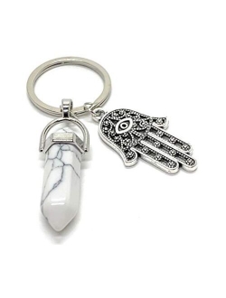 Bravo Team - Lucky Eye Magic Keychain Hamsa Charm with a Crystal Stone for Representing Spiritual Receptiveness, Power, Protection or Blessing, Great Gift, 1.5 x 3