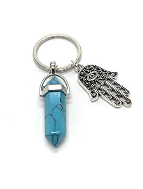 Bravo Team - Lucky Eye Magic Keychain Hamsa Charm with a Crystal Stone for Representing Spiritual Receptiveness, Power, Protection or Blessing, Great Gift, 1.5 x 3