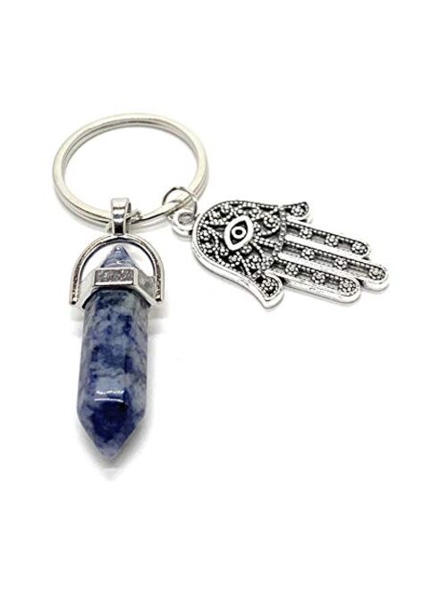 Bravo Team - Lucky Eye Magic Keychain Hamsa Charm with a Crystal Stone for Representing Spiritual Receptiveness, Power, Protection or Blessing, Great Gift, 1.5 x 3