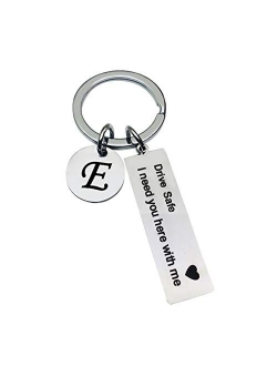 Drive Safe Stainless Steel Key chain 26 Letter Keychain Drive Safe I Need You Here with Me