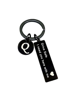 Drive Safe Stainless Steel Key chain 26 Letter Keychain Drive Safe I Need You Here with Me