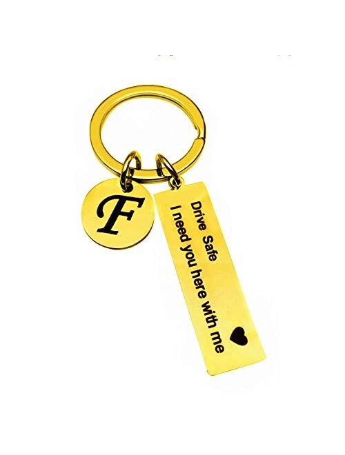 Drive Safe Stainless Steel Key chain 26 Letter Keychain Drive Safe I Need You Here with Me