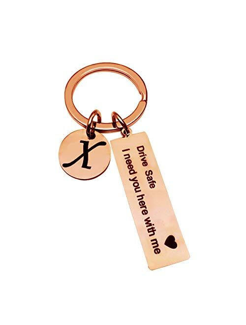 Drive Safe Stainless Steel Key chain 26 Letter Keychain Drive Safe I Need You Here with Me