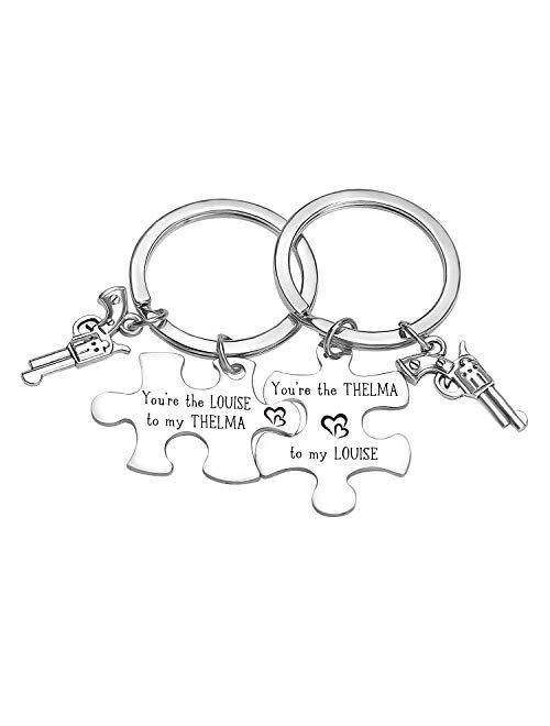 Gemclus 2pcs Thelma and Louise Pistol Gun Custom Stainless Steel Best Friend Keychains