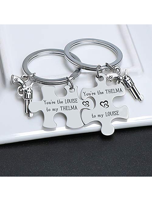 Gemclus 2pcs Thelma and Louise Pistol Gun Custom Stainless Steel Best Friend Keychains