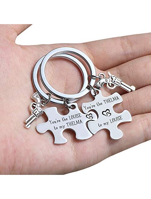 Gemclus 2pcs Thelma and Louise Pistol Gun Custom Stainless Steel Best Friend Keychains