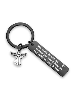 WUSUANED Traveller Keychain Gift May Angels Fly with You Wherever You Roam Bring You Back Safely to Family and Home