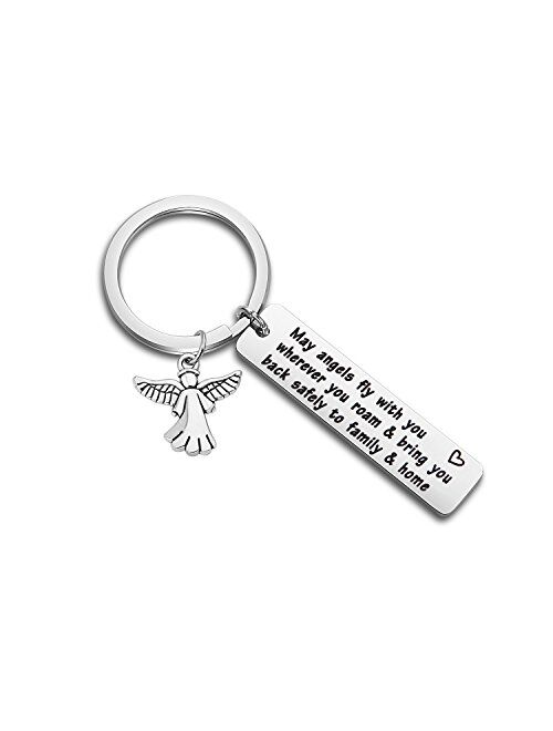 WUSUANED Traveller Keychain Gift May Angels Fly with You Wherever You Roam Bring You Back Safely to Family and Home