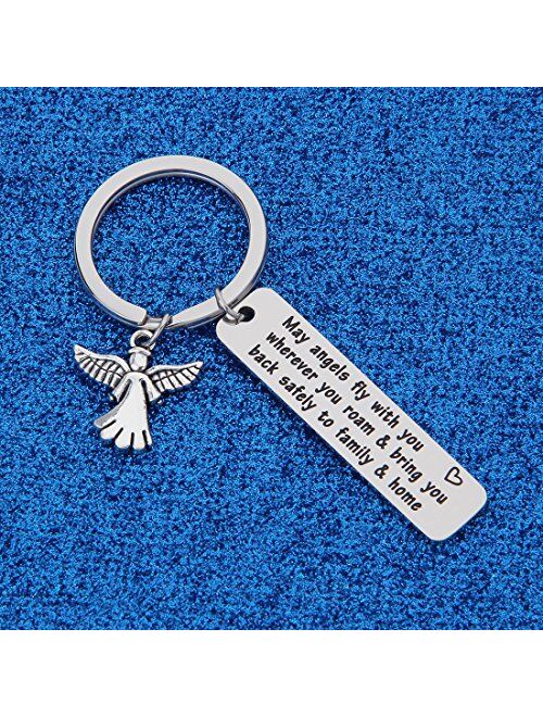 WUSUANED Traveller Keychain Gift May Angels Fly with You Wherever You Roam Bring You Back Safely to Family and Home