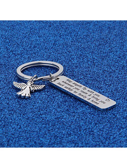 WUSUANED Traveller Keychain Gift May Angels Fly with You Wherever You Roam Bring You Back Safely to Family and Home