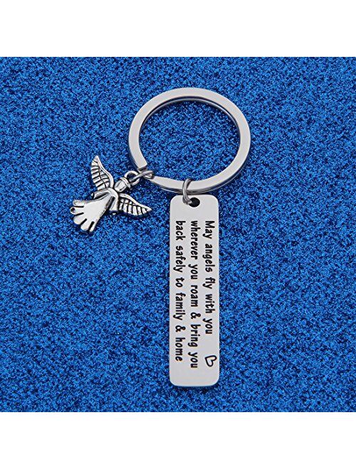 WUSUANED Traveller Keychain Gift May Angels Fly with You Wherever You Roam Bring You Back Safely to Family and Home