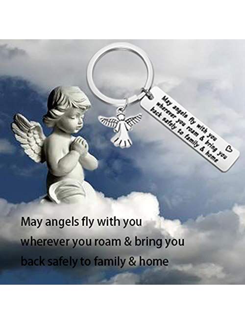 WUSUANED Traveller Keychain Gift May Angels Fly with You Wherever You Roam Bring You Back Safely to Family and Home