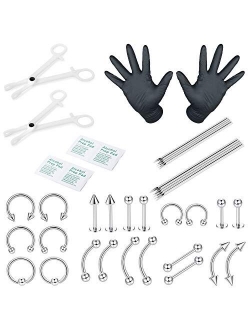 ORAZIO 84PCS Professional Piercing Kit Stainless Steel 14G 16G Belly Tongue Tragus Nipple Lip Nose Ring Body Jewelry