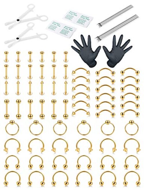 ORAZIO 84PCS Professional Piercing Kit Stainless Steel 14G 16G Belly Tongue Tragus Nipple Lip Nose Ring Body Jewelry