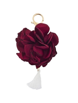 Lux Accessories Women's Bag Charm Fabric PU Boho Tassel Pave Keychain Key Ring
