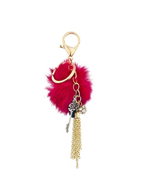 Lux Accessories Women's Bag Charm Fabric PU Boho Tassel Pave Keychain Key Ring