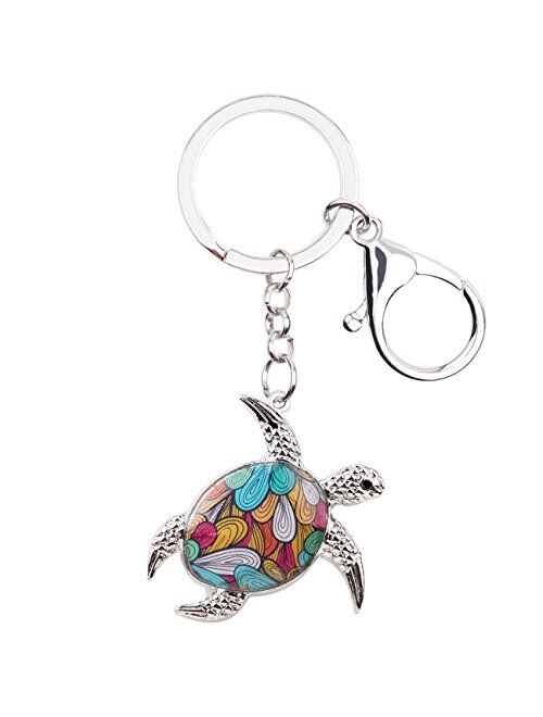 Bonsny Enamel Metal Turtle Key chains For Women Girls Gifts Car Purse bag Tortoise Pendant Charms