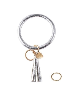 Bracelet Bangle Keyring Wristlet Keychain Large Circle Key Ring Pu Leather Tassel Key Holder for Women Girl - Upgraded Brass