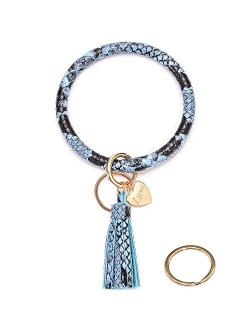 Bracelet Bangle Keyring Wristlet Keychain Large Circle Key Ring Pu Leather Tassel Key Holder for Women Girl - Upgraded Brass