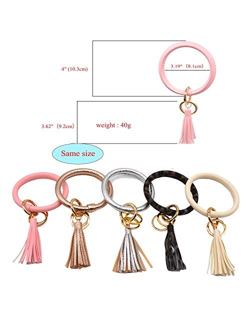 Bracelet Bangle Keyring Wristlet Keychain Large Circle Key Ring Pu Leather Tassel Key Holder for Women Girl - Upgraded Brass